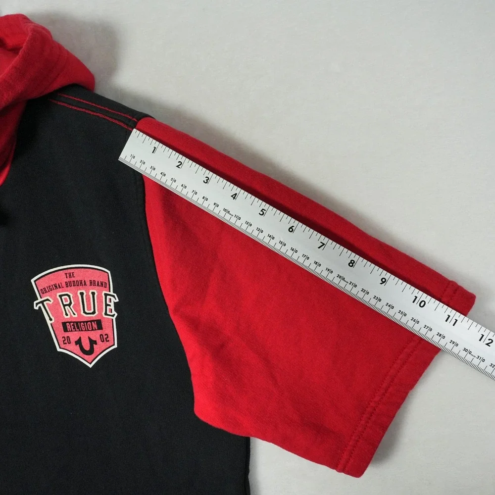 True Religion Mens Black Red Colorblock Short Sleeve Hoodie‎ Popfly PLVR Medium